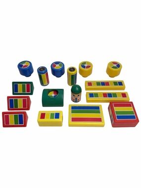 Vintage HILCO Magnetic Colorful Building Blocks Set 16 Pieces Shapes Person Toy